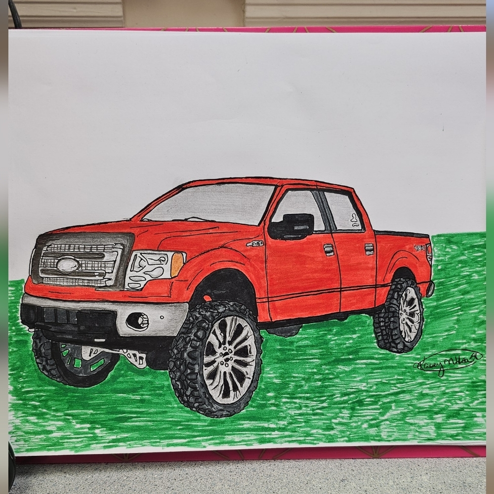 Pick up truck watercolor pen